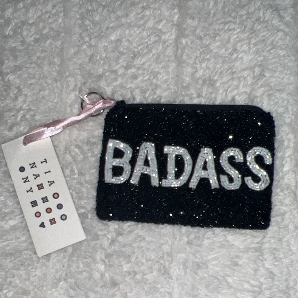 NWT ‘Badass’ Beaded Zippered Keychain Pouch - Picture 1 of 5